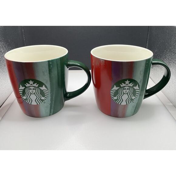 Starbucks Christmas Coffee Mugs Cups. 2021 Set of 2 Paint Stripes 12 oz - Picture 1 of 8